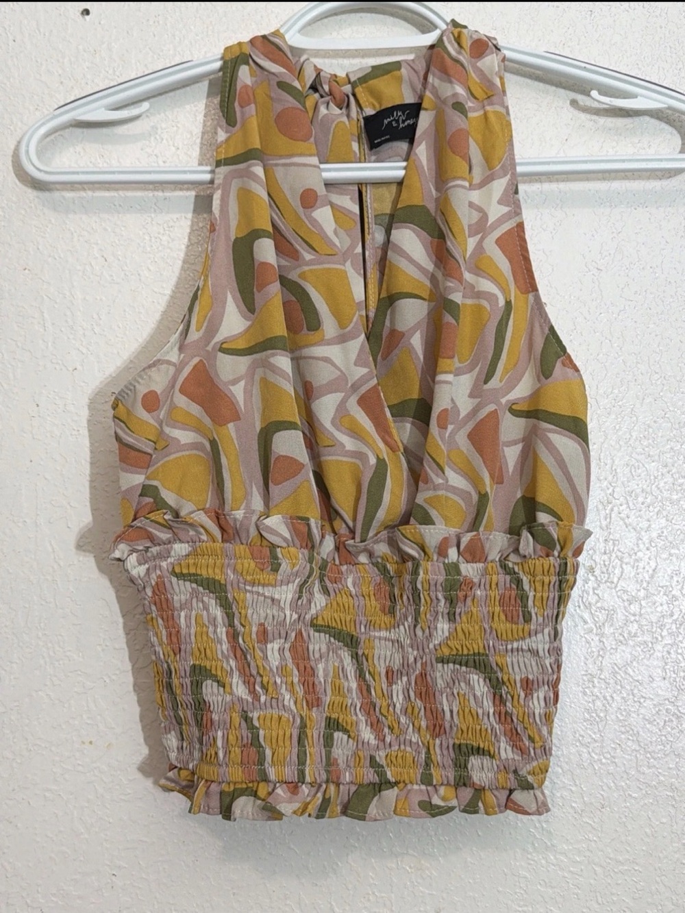 Milk & Honey Retro Abstract Print Halter Crop 70’s vibe Top - Size S